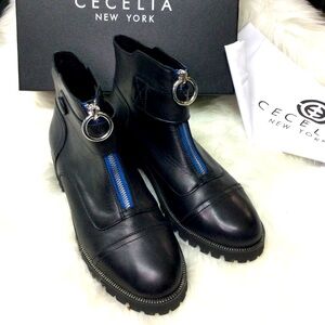 Cecelia New York Black Ankle Boots with Blue Accents